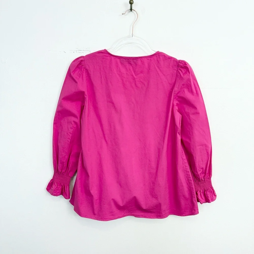 Tuckernuck Hot Pink V-Neck Puff Sleeve Blouse